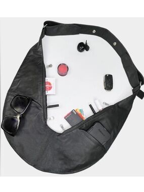 Minimalist Black Leather Crossbody Sling Bag for Women